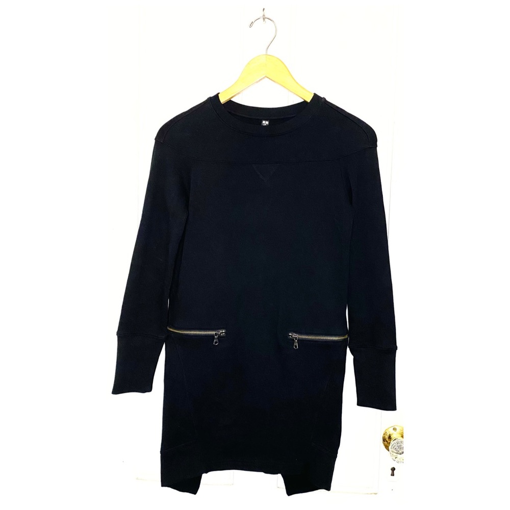 Uniqlo size XS : black long sleeve zipper pocket knit utility sweater mini dress